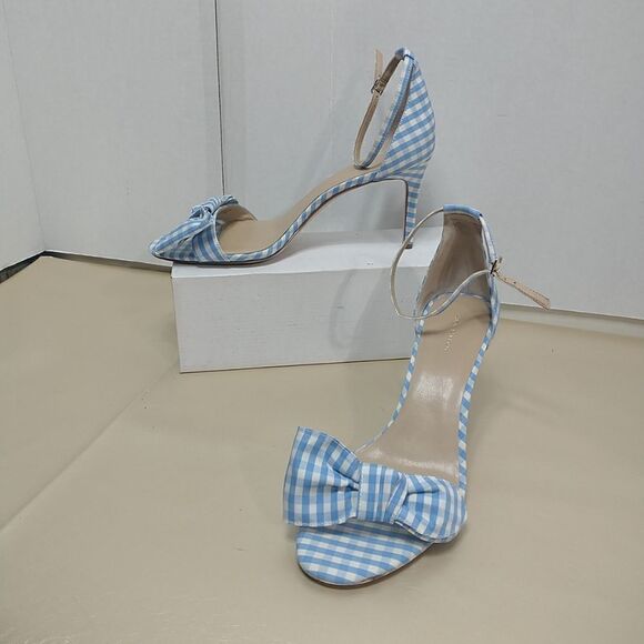 Ann Taylor Woman's SZ 11M Blue White Kingsley Gingham Bow Sandals. - Picture 1 of 11